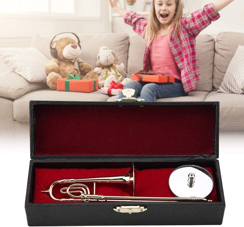 Shanrya Miniature Trombone Replica with Stand and Case Gold Plated Instrument Model Musical Ornaments for Musician Friends - Image 5